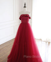 Burgundy Tulle Long Formal Prom Dresses, A line Burgundy Formal Party Dresses