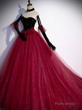 Burgundy  Tulle Long Prom Dress A line Burgundy Graduation Dresses
