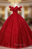 Burgundy Tulle Sequins Off the Shoulder Beading Quinceanera Dresses