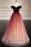 Burgundy Tulle Sequins Off the Shoulder Formal Prom Dresses