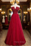 Burgundy Tulle Strapless Beading Formal Prom Dresses