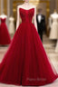Burgundy Tulle Sweetheart Beading Long Formal Prom Dresses