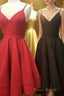simple real picture red satin spaghetti straps short homecoming Dresses graduation Dresses