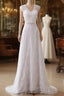 Cap Sleeve V-neck A-line Lace Beaded Sashes Wedding Dresses