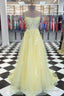 Yellow Tulle Lace Long Prom Dress, Yellow Lace Formal Dress