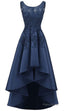 New Arrive Long Formal Prom Dress, Navy Blue Lace Beaded Wedding Party Dresses, High Low Bridesmaid Gowns Formal