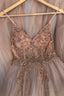 Prom Dress, Straps A Line Beading Rose Wood Prom Dress, With Crystal