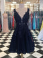 Dark Navy Lace Beading Sleeveless Illusion Homecoming Dresses