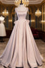 Champagne A-Line Satin Long Formal Prom Dresses, Champagne Evening Dresses