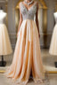 Champagne A-Line V Neck Chiffon Long Formal Prom Dresses, Formal Dresses