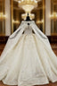 Champagne Ball Gown Sequins Sweetheart Beading Wedding Dresses With Shawl