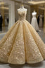 Champagne Ball Gown Sweetheart Appliques Formal Prom Dresses