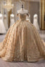 Champagne Gold Ball Gown Tulle Sequins Beading Formal Prom Dresses