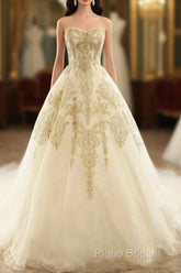 Champagne Lace Long Wedding Dresses, Champagne Bridal Dresses, Champagne Lace Wedding Formal Prom Gown