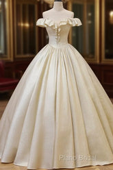 Champagne Off The Shoulder Floor Length Formal Prom Dresses, Elegant A-Line Formal Party Dresses