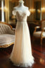 Champagne Off The Shoulder Tulle Bridesmaid Dresses