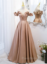 Champagne Satin Long Party Dresses Formal Prom Dresses, A-line Simple Formal Dresses