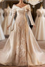 Champagne Satin Long Sleeve Wedding Dresses