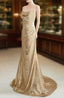 Champagne Sequins Long Formal Prom Dresses, Sequins Champagne Formal Dresses