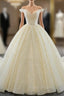 Champagne Tulle Embroidery Off the Shoulder Wedding Dresses