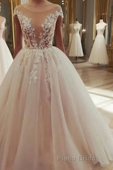 Champagne tulle lace long Formal Prom dress, tulle evening dress