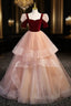Champagne Tulle Sequins Burgundy Velvet Short Sleeve Formal Prom Dresses