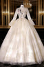 Champagne Tulle Sequins Long Sleeve Embroidery Quinceanera Dresses