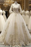 Champagne Tulle Short Sleeve V-neck Appliques Wedding Dresses