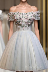 Charming Floral Short Tulle Formal Prom Dresses, Knee Length Party Dresses, Formal Dresses