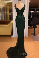 Charming Mermaid Straps Dark Green Sequin Formal Prom Dresses Long Formal Prom Dresses