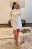 Charming Sheath High Neck Lace Short Homecoming Dresses