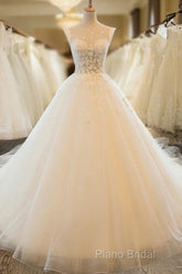 Charming Tulle Wedding Dresses, Sexy Ball Gown Wedding Dresses, Scoop Neckline Bridal Dresses Formal Prom Dresses