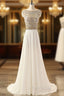 Cheap Ivory Crystals Formal Prom Dresses Long Chiffon Beaded Party Dresses