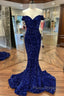 Cheap Long Formal Dresses Royal Blue Formal Prom Dresses Sequins Mermaid