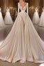 Chic A-Line Cathedral V-Neck Long Wedding Dress With Long Sleeves