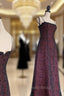Chic A Line Spaghetti Straps Burgundy Tulle Evening Dresses Long Formal Prom Dresses