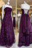 Chic Ball Gown Strapless Grape Tulle Evening Dresses Long Formal Prom Dresses