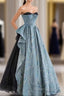 Chic Blue Strapless Long Formal Prom Dresses Fairy Formal Dresses