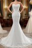 Chic Long Mermaid Strapless Lace Appliques Wedding Dress