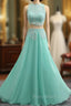 Chiffon Lace Two Pieces Long Formal Prom Gown Evening Dresses Evening Gown