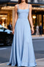 Classy Blue Chiffon A Line Long Bridesmaid Dresses