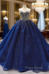Crystals Sequined Navy Blue Quinceanera Dresses Ball Gown Wedding Dresses