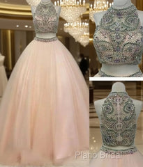 Custom Made High Neck Two Pieces Long Formal Prom Gown, Formal Dresses