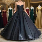 Custom Made Thin Straps Sweetheart Neck Black Ball Gown, Black Long Formal Prom Dresses, Evening Dresses