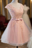 Custom Pink Lovely Cap Sleeves Knee Length Formal Dresses, Pink Tulle Formal Prom Dresses