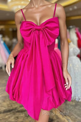 Cute A-Line Fuchsia Bow Short Homecoming Dresses