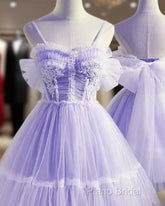 Cute Lavender Tulle Short Straps Homecoming Dressess, Tulle Sweetheart Formal Prom Dresses