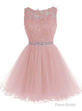 Cute Pink Handmade Tulle Beaded Party Dress, Pink Homecoming Dress