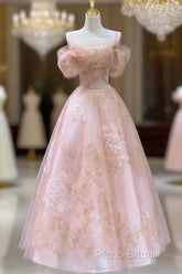 Cute Pink Tulle Lace Short A-Line Formal Prom Dresses