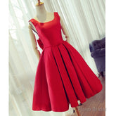 Cute Satin Bow Back Party Dresses, Red Short Homecoming Dresses